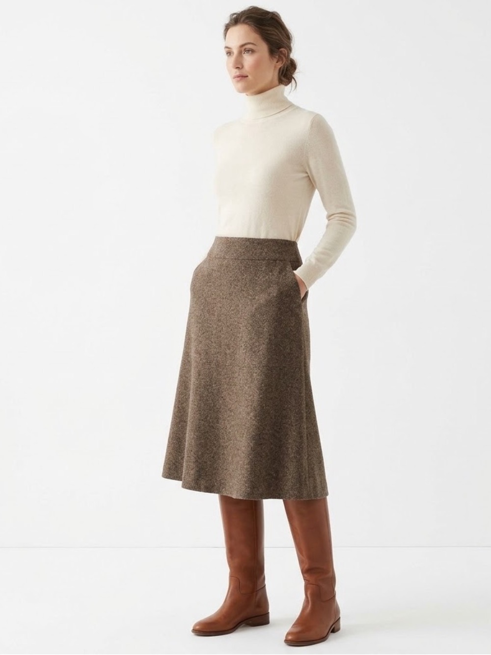 Talbots Italian Fabric Wool Silk Blend Brown A-Line Skirt Size 14